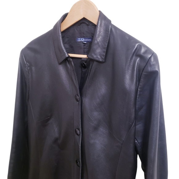 Black Leather Button Up Jacket, Size 44 - Picture 5 of 16
